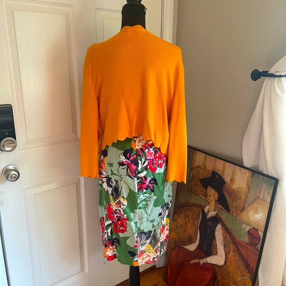 NEW YORK & CO 2 Pieces- Floral Strapless Dress w/Orange Cardigan Sweater - Picture 7 of 11